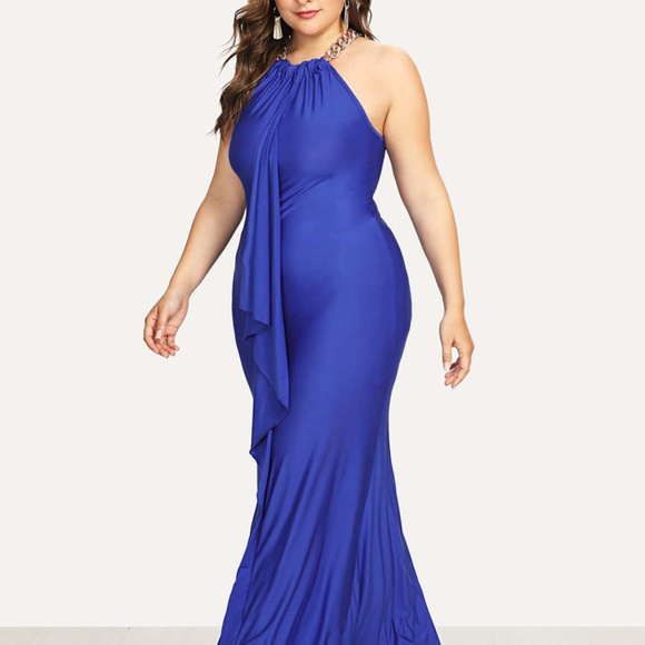 Plus Size Blue Ruffled Halter Maxi Dress - Picture 2 of 6